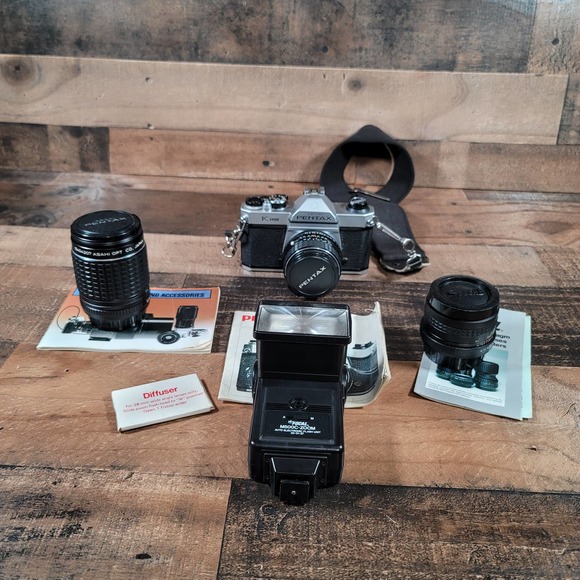 Pentax Asahi K1000 With Original Paperwork and Extra Lenses and Flash